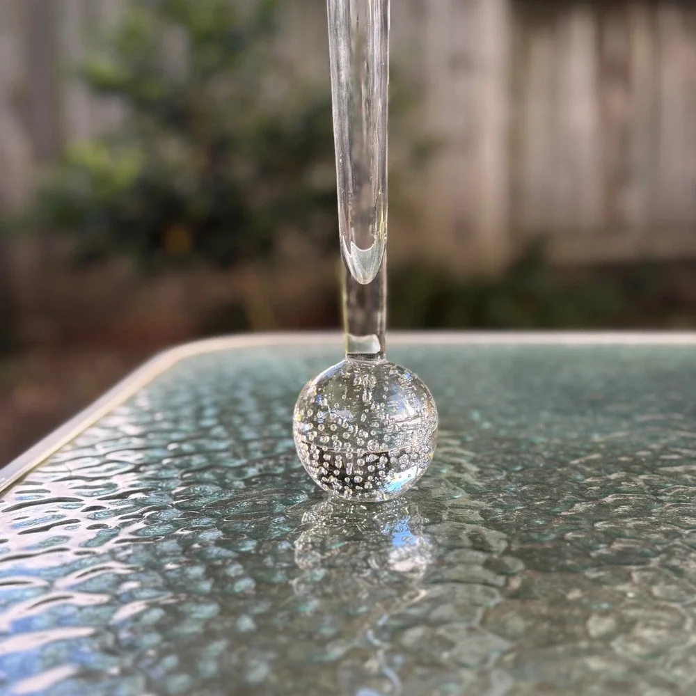 Vintage Controlled Bubble Art Glass Bud Vase Clear Bullicante Ball Base 8 Inch